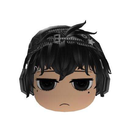 Black Messy Emo Boy Hair w/ Cap Headphones & Face Roblox item