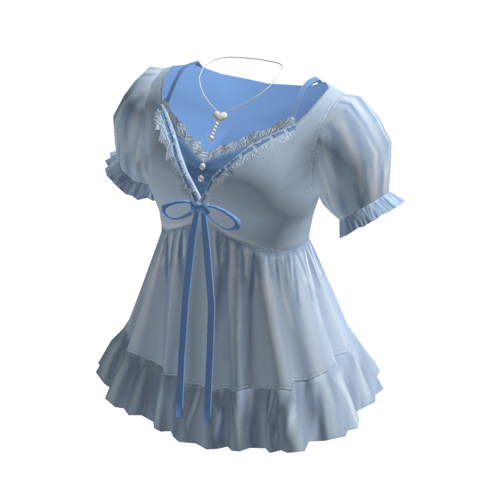 Coquette Puff Sleeve Babydoll Dress (Blue)