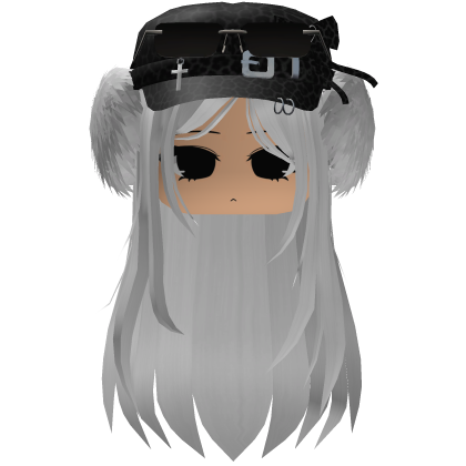 Y2K White Straight Hair W/ Leopard fur Beanie