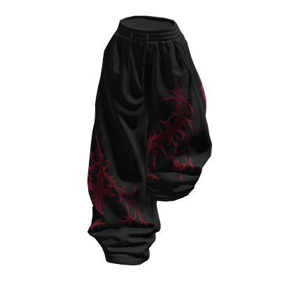 Black Red Print Half Raised Baggy Sweatpants