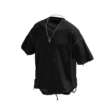 Dark Grunge T-Shirt w/ Silver Cross Chain