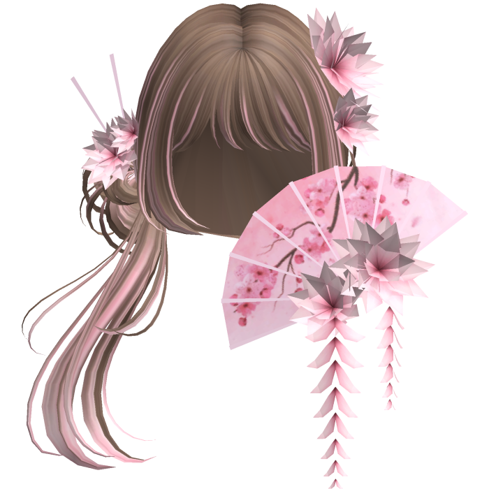 Side Ponytail w/ Cherry Blossoms & Fan