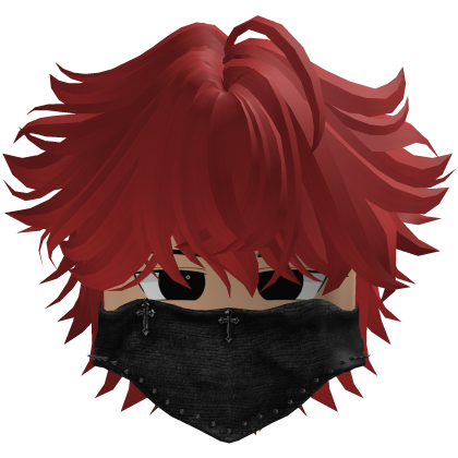 messy fluffy anime hair with a Y2K mask (Red)