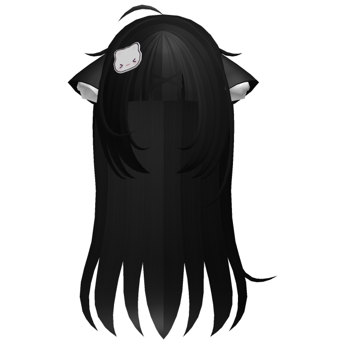 ♡ kawaii long black hair w cat ears n clip