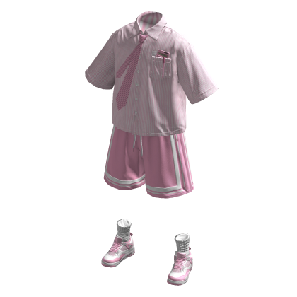 Pink vintage shirt with tie & shorts set thumbnail