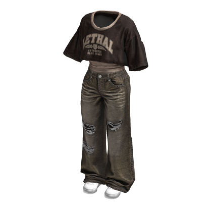 Brown Varsity Ripped Jeans Girl Outfit / 11