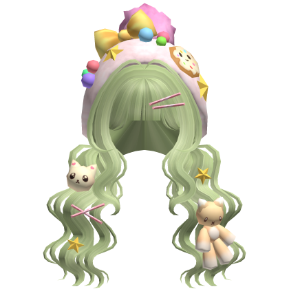 Kawaii Candy Kitty Curl Plushie Pigtails in Matcha