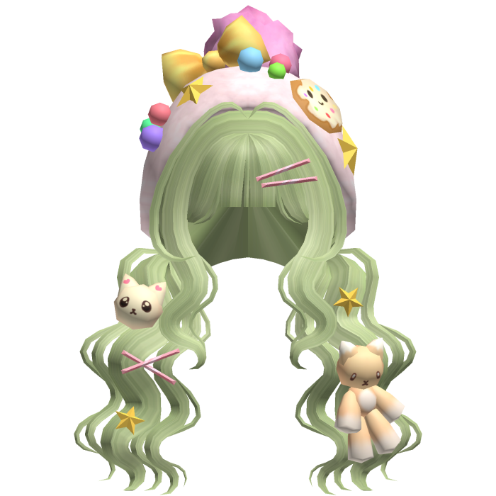Kawaii Candy Kitty Curl Plushie Pigtails in Matcha