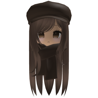 Cozy Cute Fall Girl Brown Hair w/ Brown Cap Scarf