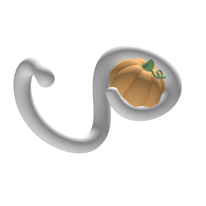 Cutesy Cat Tail Holding Pumpkin Halloween in White