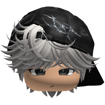 Cute White and Blue emo hair with Y2K cap black Roblox item