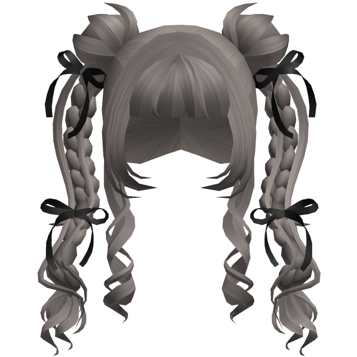 Grey Girl Hair Pigtails with Ribbons