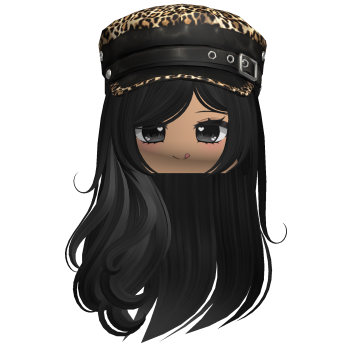 Swirly Long Hair w/ Leopard Beret (Black)