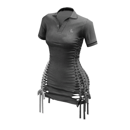 Braided Cutout Polo Dress (Grey Heathered)