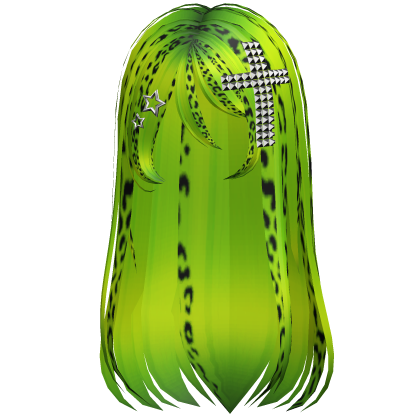 Emo Scene Long Hair w Cross Neon Green Leopard