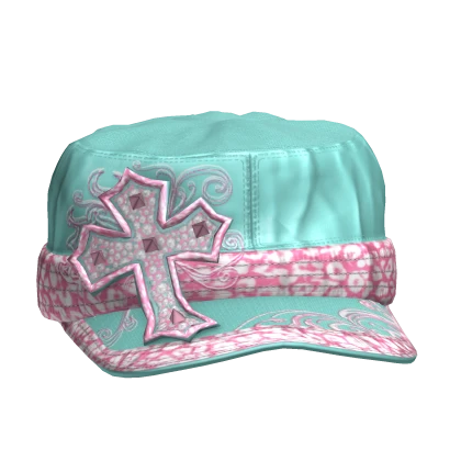 Teal Cross Cap Pink Cheetah Print 2000s Y2K | Roblox Item - Rolimon's