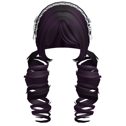 ꒰Cute Purple Curly Pigtails w/ Black Headband Roblox item
