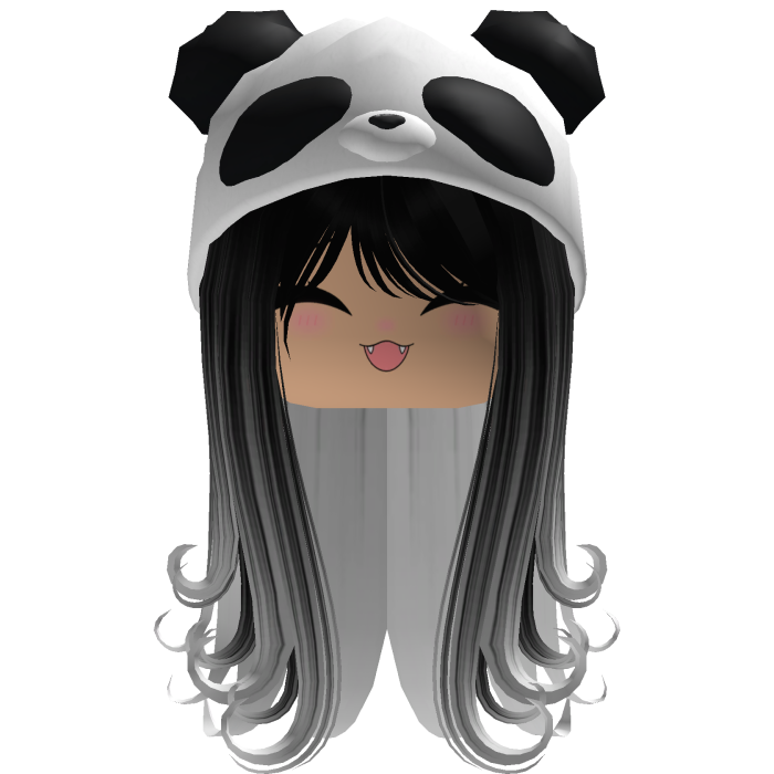 Long White Black Hair With Curls W/ Panda Hat