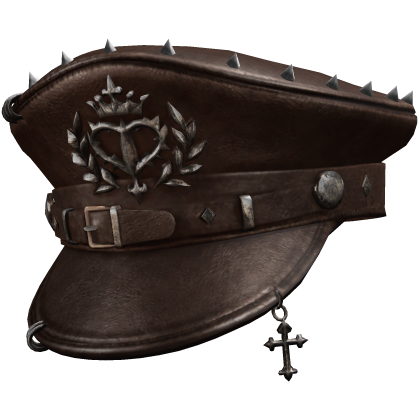 Brown Gothic Emo Captain Hat W Cross & Spikes