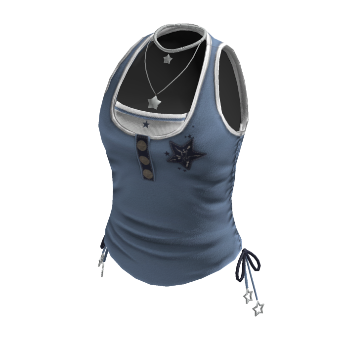 Y2K Ruched Star Tank Top w/ Necklace (Blue)