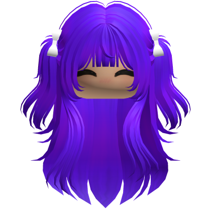Long wavy girl hair pigtails w bows (Purple) Roblox item
