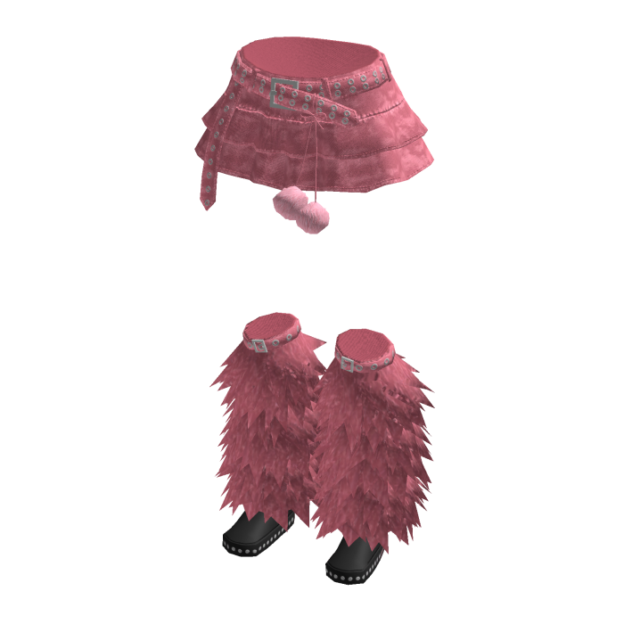 Y2K Belted Mini Skirt w/ Fluffy Boots (Pink)