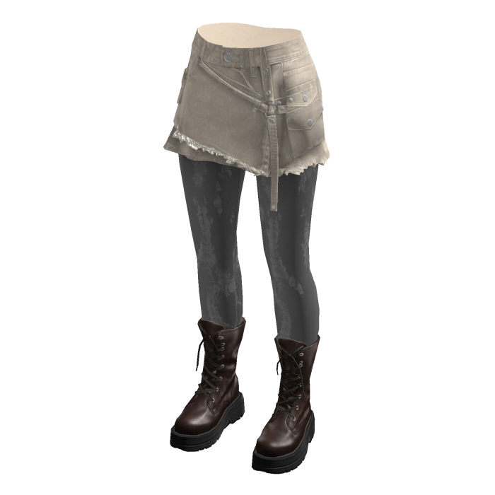 Asymmetric Mini Skirt with Studs (Beige)