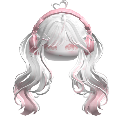 Cute Wavy Pigtails w/ Headphones (White&Pink)
