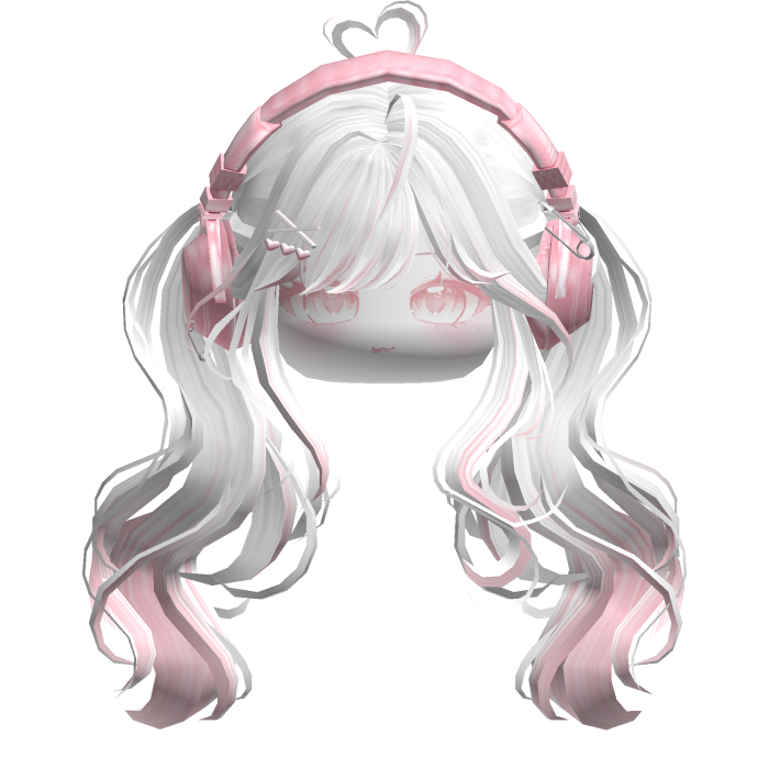 Cute Wavy Pigtails w/ Headphones (White&Pink)