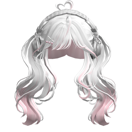 Cute Wavy Pigtails w/Headphonnes (White&Pink)