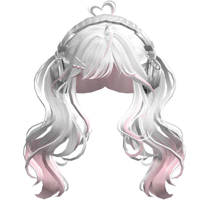 Cute Wavy Pigtails w/Headphonnes (White&Pink)