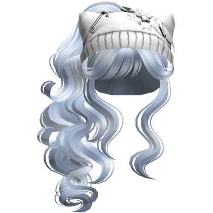 White Cat Beanie Y2K Curly Ponytail Hair Blue Roblox item