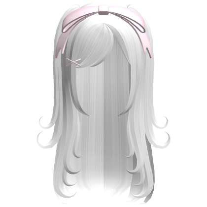 ♡ : swirly pigtail long hair in white + pink bow