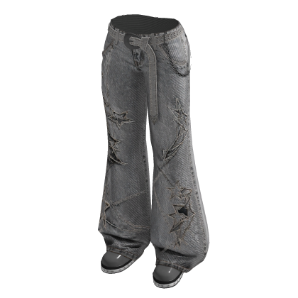 Wide-Leg Pants with Curved Seams (Gray)