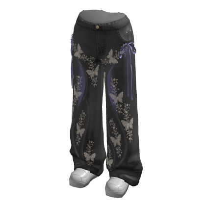 Baggy Graphic Jeans w/ Sneakers (Black)