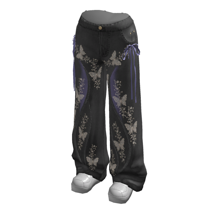 Baggy Graphic Jeans w/ Sneakers (Black)