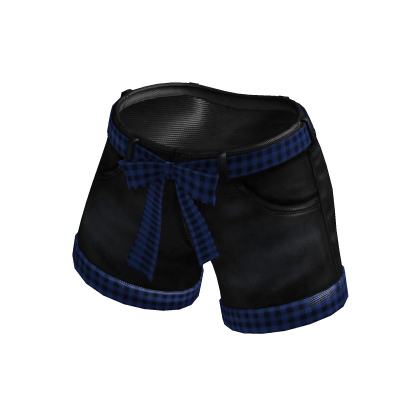 ✨Bow Belt Folded Black  Shorts / Navy Gingham