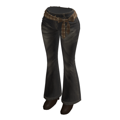 🍀Y2K Flare Pants with Bow Belt(Brown)