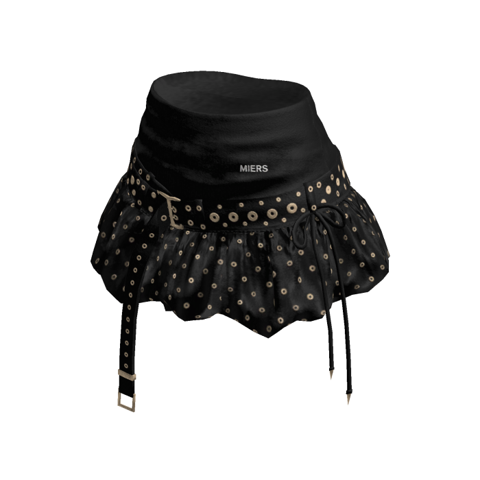 Ruffle Mini Skirt with Hanging Straps (Black)