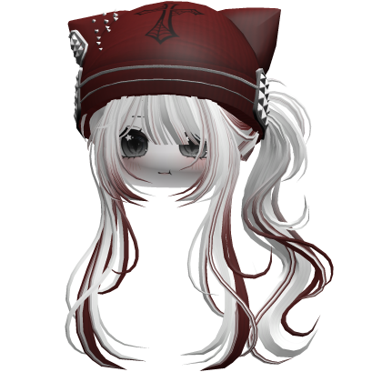 Messy Ponytail W/ Punk Kitty Cap White&Red Roblox item