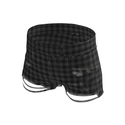 Black Plaid Denim Shorts [PBR]