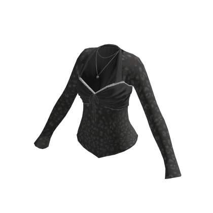 Y2K Leopard Twist Top w/ Necklace (Black)