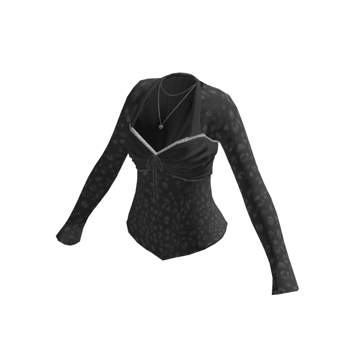 Y2K Leopard Twist Top w/ Necklace (Black)