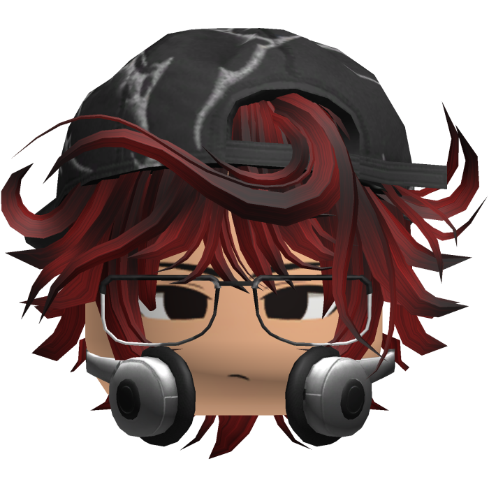 Grunge Moe Red Wavy Hair /w Hat & Glasses