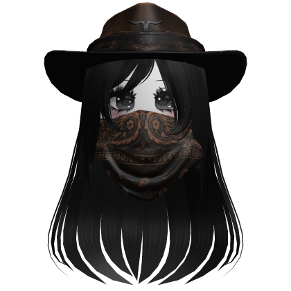 Brown Cowgirl Hat with Mask + Neck Scarf