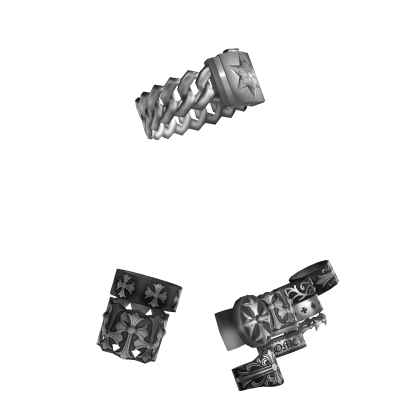 Y2K Chrome Watch with Rings Stack