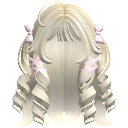 Cutecore Curly Hair w Kawaii Ribbons Light Yellow
