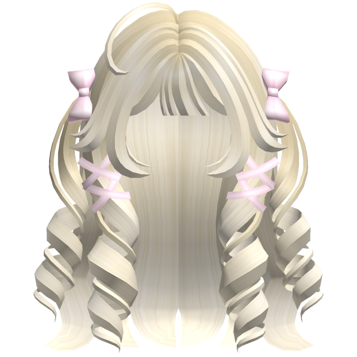 Cutecore Curly Hair w Kawaii Ribbons Light Yellow