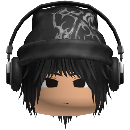 Moe Black Messy Hair /w Beanie & Headphones