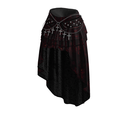 Goth Lace Asymmetric Skirt w/ Cross Chains (Red) thumbnail